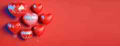 快乐情人节一天横幅背景闪亮的红色的心形状