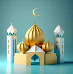 微型插图清真寺金发光的圆顶