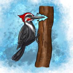 啄木鸟鸟啄树皮树孤立的背景剪纸艺术鸟