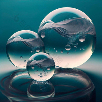 透明的水球体惊人的背景<strong>山水</strong>反射景观<strong>元素</strong>内部球体