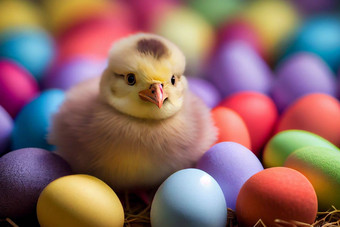 可爱的黄色的<strong>小鸡</strong>复活节鸡蛋