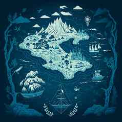 美丽的蓝色的宝岛地图旅行地图