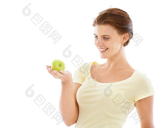 饮食健康女人苹果工作室营养健康健康的减肥法自然美女模型持有水果孤立的白色背景模型空间