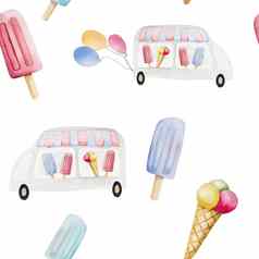 水彩冰淇淋卡车