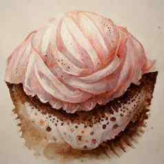 粉红色的水彩蛋糕装饰水果美味的香草蛋糕甜蜜的奶油