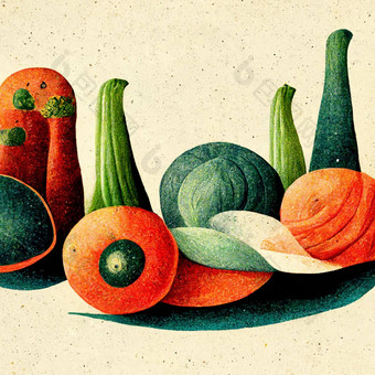 极简主义复古的插图<strong>蔬菜水果</strong>