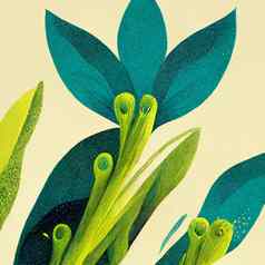色彩斑斓的水彩植物插图打印墙艺术花艺术背景