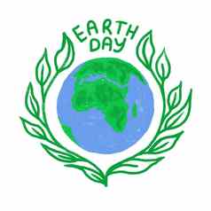 手画插图地球一天全球地球生态保护蓝色的绿色球海洋土地生态环境概念污染图标象征卡通风格现代海报
