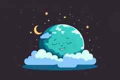 世界睡眠一天明信片横幅插图可爱的地球地球睡觉国际假期