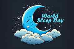 世界睡眠一天明信片横幅插图睡觉月亮睡觉国际假期
