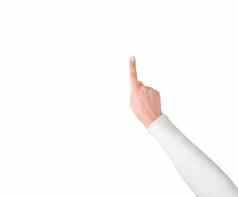 高加索人女人手指出指数手指孤立的白色
