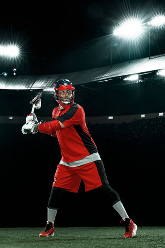 长曲棍球球员运动员运动员红色的头盔体育场背景体育运动动机壁纸