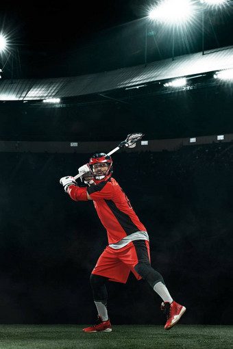 长曲棍球球员运动员运动员红色的头盔体育场背景体育运动动机壁纸