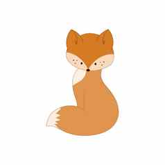 红色的可爱的狐狸孤立的白色背景向量卡通字符孩子们的书卡片动物字母问候卡片插图主题自然动物