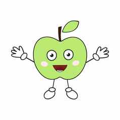 快乐的绿色苹果大眼睛手有趣的水果表情符号