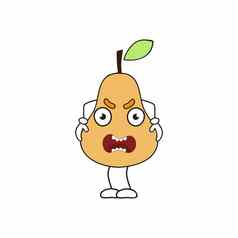 愤怒的梨白色背景水果表情符号情绪梨手眼睛脸孩子的画标签