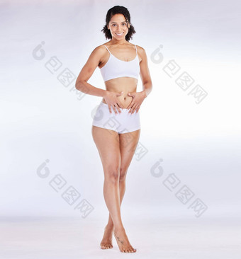 健康身体肖像失去重量女孩健康饮食锻炼广告白色背景快乐美健康的生活方式黑色的女人模拟减肥法市场营销