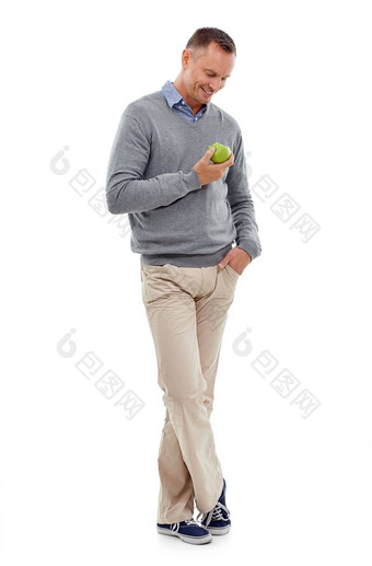 男人。苹果水果健康的吃健康饮食健康孤立的白色背景模型人素食主义者nutriot食物绿色生活方式动机清洁吃空间