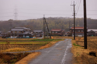 狭窄的路金字段小日本村多雨的一天