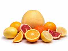 柑橘类有趣的工作室拍摄选择柑橘类水果白色背景