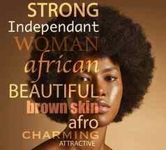 黑色的女人脸肖像报价动机灵感护理非洲式发型头发皮肤护肤品美发光化妆品皮肤病学报价覆盖动机海报