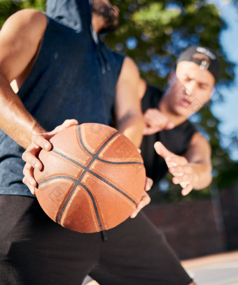篮球球员运球携带球玩篮球法院健身治愈培训篮球朋友户外夏天体育锻炼游戏比赛阳光城市法院