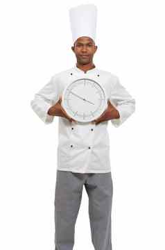 厨师时钟肖像非洲老板持有时钟