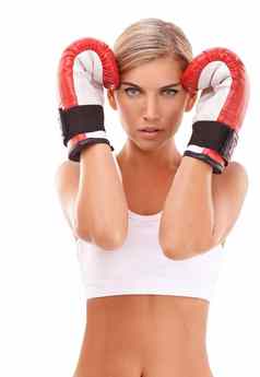 肖像拳击手体育女人健身培训锻炼锻炼工作室动机骄傲焦点脸心态健康的女孩运动员战斗拳击手套国防