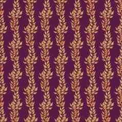 无缝的模式模式垂直分支机构紫色的背景时尚的设计无缝的金叶子块茎状的颜色