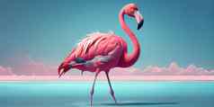 粉红色的火烈鸟野生动物动物场景自然火烈鸟自然栖息地美丽的水鸟生成