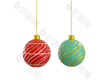 现实的挂圣诞节球呈现图像圣诞节装饰png文件孤立的白色背景剪裁路径