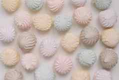 糖果柔和的彩色棉花糖糖果模式纹理背景蛋白酥皮西风