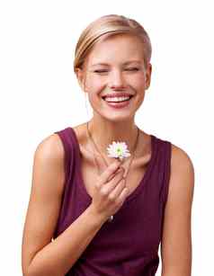 礼物小包工作室拍摄笑女人持有花