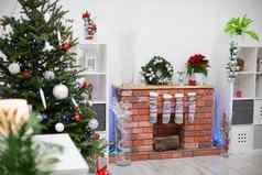 圣诞节生活房间壁炉装饰