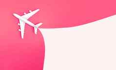 空气飞机飞机小道粉红色的背景平躺设计旅游假期概念