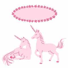 手画插图粉红色的独角兽椭圆形框架柔和的神话马生物卡通女孩风格孩子们托儿所装饰可爱的卡哇伊动物简单的仙女演讲艺术