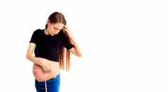 怀孕了女人测量胃测量磁带