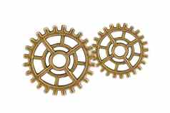 齿轮齿轮轮子孤立的白色背景时钟机制黄铜金属引擎工业