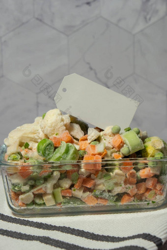 冻混合蔬菜长期存储空纸请注意复制空间深冻结蔬菜除霜冻食物背景