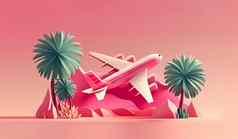 生成的插图棕榈树飞机山旅行天堂岛