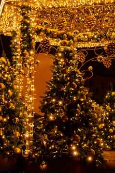 假期装饰照亮街晚上格但斯克波兰美丽的圣诞节公平小镇晚上出现冬天时间欧洲背景市场12月装饰庆祝活动