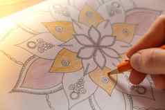 女绘画比尔达拉斯抗应激页面战斗压力放松爱好精神幸福艺术治疗女人油漆草图冥想过程着色页面表达式艺术