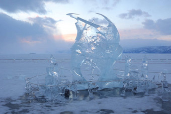 冰雕塑奥尔洪岛湖贝加尔湖