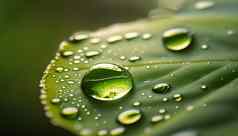 美丽的滴透明的雨水绿色叶宏滴露水早....发光太阳美丽的叶纹理自然自然背景