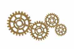 齿轮齿轮轮子孤立的白色背景时钟机制黄铜金属引擎工业
