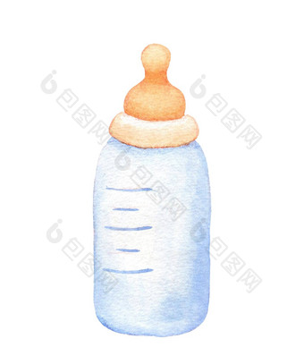 <strong>水彩</strong>婴儿牛奶瓶插图孤立的白色手画草图