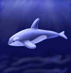 友好的杀手鲸鱼海海洋水下动物手画绘画