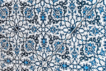 陶瓷地板上瓷砖摘要模式蓝色的花点缀纹理背景