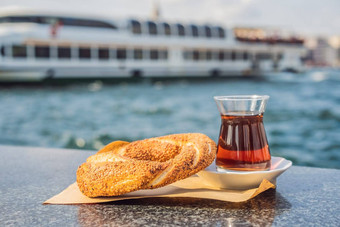 玻璃土耳其茶百吉饼simit金角湾伊斯坦布尔火鸡突厥语