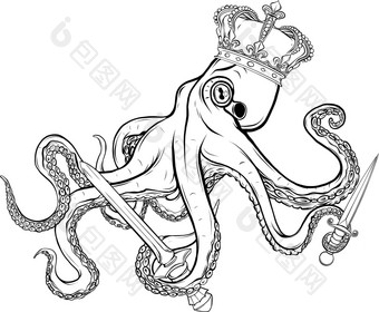 插图单色章鱼白色背景